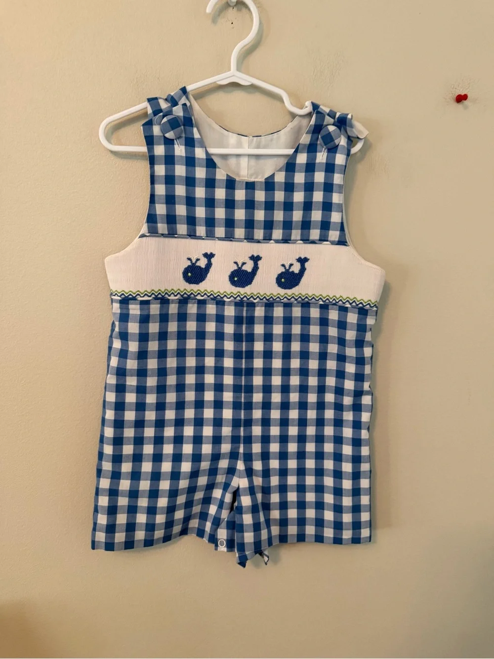 Delaney Blue Gingham Whale Smocked Jon Jon